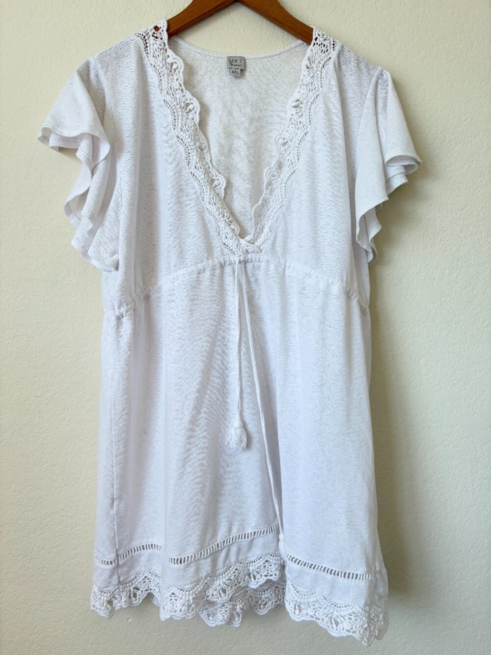 LOFT Beach Coverup Dress Womens Small White Lace Dress Flutter Swim Cover S